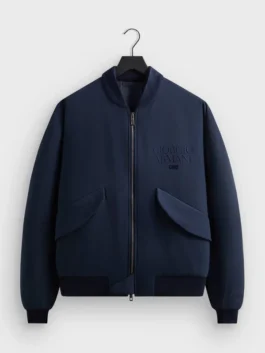 Giorgio Armani Kith New York Knicks Bomber Jacket featuring professional fabric panels and a luxury zipper closure.