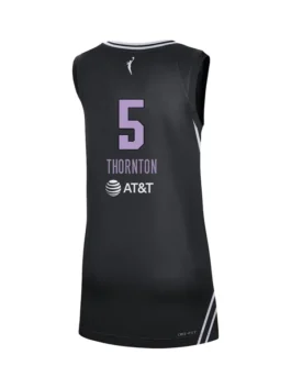 Golden State Valkyries Kayla Thornton Victory Badge Jersey back view highlighting professional black finish and luxury V neck.