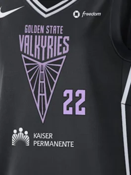 Veronica Burton Golden State Valkyries Victory Jersey in professional black polyester with luxury V neck design.