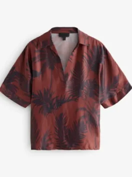Great Celebrity Bake Off Alison Hammond Palm Print Shirt Season 9 front view in vibrant orange polyester with a bold palm print and shirt style collar.