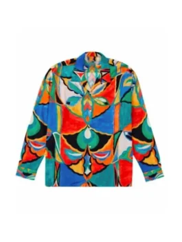 Great Celebrity Bake Off Noel Fielding Multicolor Shirt Season 9 in striking geo multicolor cotton with button closure and a bold expressive shirt silhouette.