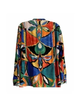 Great Celebrity Bake Off Noel Fielding Multicolor Shirt back view in vibrant geo multicolor cotton with a clean structured full sleeve silhouette.