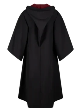 Harry Potter Gryffindor Black Robe back view highlighting professional black finish and luxury hooded neckline.