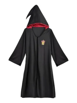 Harry Potter Gryffindor Black Robe front view in professional black polyester with luxury hooded collar design.
