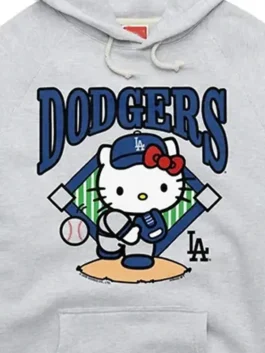 Hello Kitty x Los Angeles Dodgers Hoodie in classic grey with fleece build, soft inner lining and rib knitted hem and cuffs.