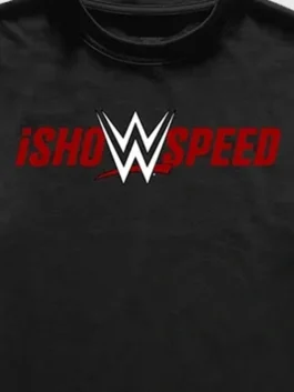 IShowSpeed x WrestleMania Black T-Shirt in professional black fleece with luxury rounded collar design.