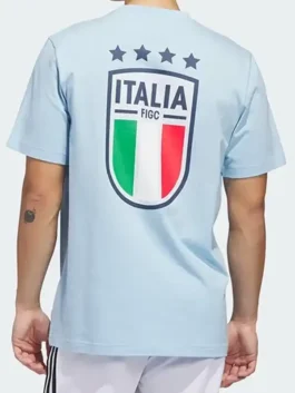 Italy World Cup 2026 Away Blue Graphic T Shirt back view highlighting professional panels and luxury material.