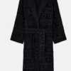 Versace Ivy Wiza Full Black Bathrobe highlighting professional fabric grain and luxury gold border accents.