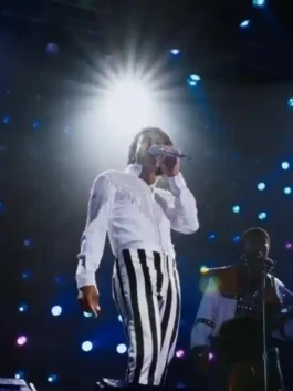 Michael Jaafar Jackson Embroidered White Jacket in professional white polyester with a luxury stand up collar.