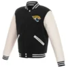 Jacksonville Jaguars Two-Tone Varsity Jacket in professional black wool and luxury white leather sleeves.