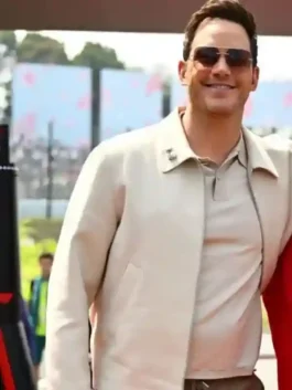 Japanese Grand Prix F1 Chris Pratt Jacket showcasing professional fabric grain and luxury long sleeves.