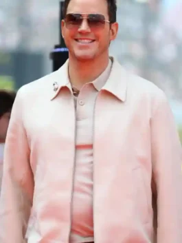 Japanese Grand Prix F1 Chris Pratt Jacket front view featuring professional off white panels and luxury zipper closure.