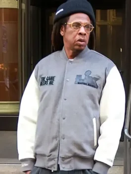 Jay Z The Game Needs Me Wool Varsity Jacket featuring professional fabric panels and luxury snap tab buttons.