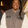 Jay Z The Game Needs Me Wool Varsity Jacket highlighting professional grey finish and luxury full length sleeves.