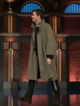 John Mulaney Trench Coat for sale in clean cotton with a bold stand up collar and John Mulaney's effortlessly sharp outerwear everyday presence.