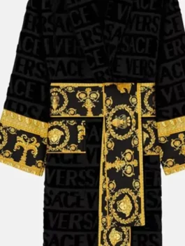 Jorge Masvidal Versace Black Robe featuring professional fabric panels and a luxury belted closure.