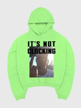 Justin Bieber It's Not Clocking To You Coachella Hoodie in green fleece with rib knitted cuffs, soft lining and Justin's signature Coachella graphic.