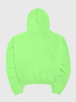 Justin Bieber It's Not Clocking To You Coachella Hoodie back view in bold green fleece with a striking graphic and clean hooded silhouette.