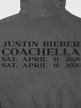 Coachella Justin Bieber SWAG Hoodie in professional charcoal grey fleece with luxury hooded collar design.