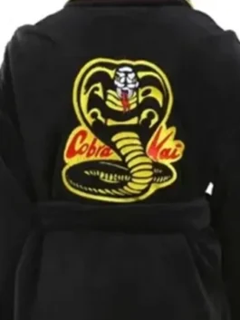 Karate Kid Cobra Kai Bathrobe featuring professional snake graphic and luxury logo.