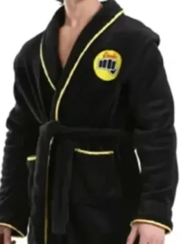 Karate Kid Cobra Kai Bathrobe in professional black wool with luxury shawl lapel collar design.
