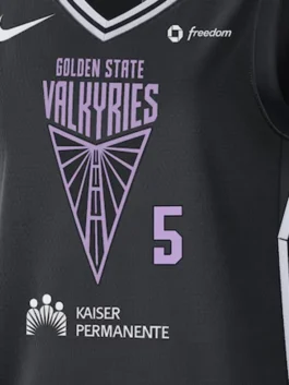 Golden State Valkyries Kayla Thornton Victory Badge Jersey in professional black polyester with luxury V neck design.