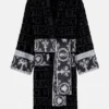 Ken Koepp Black And White Versace Bathrobe featuring professional fabric panels and a luxury belted closure.