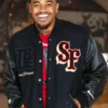 Kendrick Bourne San Francisco 49ers Varsity Jacket highlighting professional finish and luxury full length sleeves.