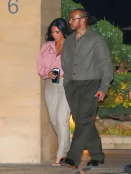 Kim Kardashian Style Pink Statement Jacket as spotted with Lewis Hamilton in bold pink cotton with a wide collar and a commanding oversized everyday presence.