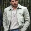 Kit Harington Count My Lies Cotton Jacket in soft grey cotton with a shirt style collar, zipper closure and Kit Harington's refined everyday character presence.