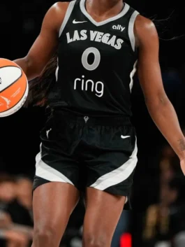 Las Vegas Aces Jackie Young Black Jersey highlighting professional jersey grain and luxury sleeveless cut.