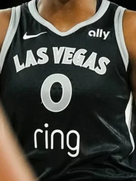Las Vegas Aces Jackie Young Black Jersey front view with professional V neck and luxury sleeveless armholes.