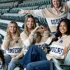 Dodgers Womens Night Quarter Zip Sweatshirt in warm beige fleece with a shirt collar and a clean half zip pullover build for game night style.