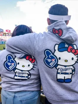 Los Angeles Dodgers Hello Kitty Hoodie back view showing seamless stitching and full length sleeves.