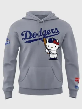 Los Angeles Dodgers Hello Kitty Hoodie front view with high-grade fleece and pullover entry.