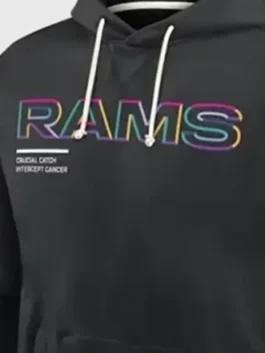 Los Angeles Rams NFL 2025 Hoodie showcasing professional fabric grain and luxury kangaroo pocket details.