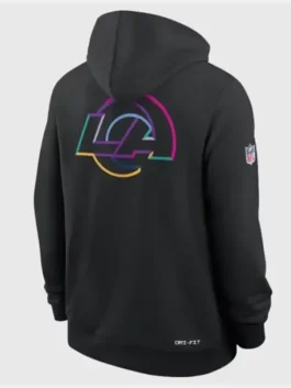 Los Angeles Rams NFL 2025 Hoodie back view in professional black fleece with luxury tailored stitching.