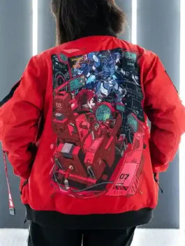 Boomslank M.RAGE Dogfight Sengoku Edition Jacket showcasing professional fabric grain and luxury red and blue tones.