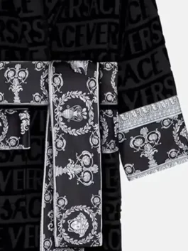 Ken Koepp Black And White Versace Bathrobe highlighting professional fabric grain and luxury white border details.