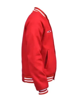 Disney World Mickey Mouse Red Varsity Jacket in professional cotton with luxury rib knitted collar design.