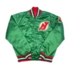New Jersey Devils 90s Retro Green Jacket showcasing professional fabric grain and luxury rib knitted cuffs.