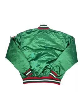 New Jersey Devils 90s Retro Green Jacket back view highlighting professional green panels and luxury sleeve patches.