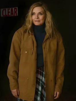 Oh What Fun Michelle Pfeiffer Jacket in professional brown cotton with a luxury shirt style collar.