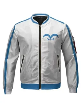 One Piece Luffy Jacket in professional marine with luxury zipper closure and rib knitted details.