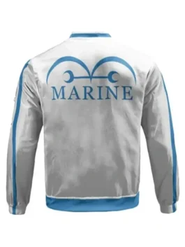 One Piece Luffy Jacket back view featuring professional marine panels and luxury rib knitted cuffs.