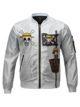 One Piece Luffy Jacket in professional white finish with luxury zipper closure and soft viscose lining.