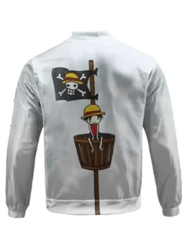 One Piece Luffy Jacket showcasing professional white fabric grain and luxury rib knitted cuffs.