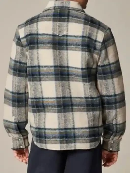 Oscar Isaac Beef Wool Plaid Jacket back view in rich wool plaid with a clean structured silhouette and Oscar Isaac's signature effortless style.