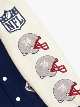 OVO New England Patriots Varsity Jacket in professional navy finish with luxury front buttoned closure.
