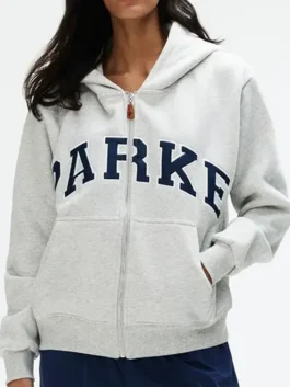 Parke Og Varsity Hoodie Front View displaying bold chest detailing, ribbed cuffs, and a clean athletic silhouette.